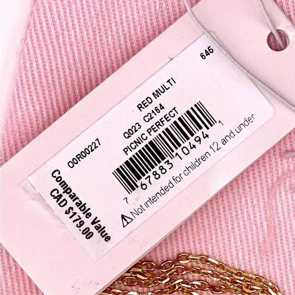 KATE SPADE Gold Picnic Basket Strawberry Long Pendant Statement Necklace